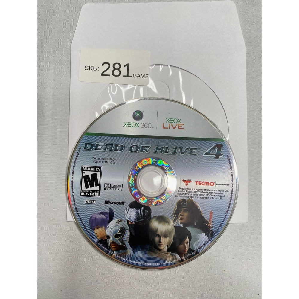 Dead or Alive 4 Xbox 360 Microsoft Tecmo Team Ninja Fighting Game Disc Only